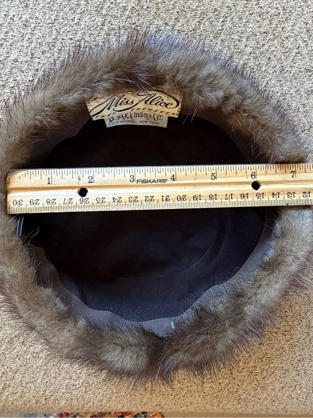 Vintage B. Altman Fifth Avenue Genuine Mink Fur Pillbox Hat Miss Alice 1960s